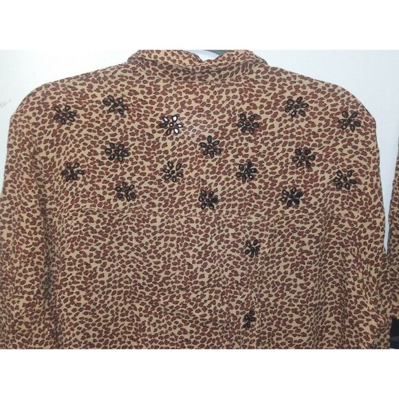 Cache blouse & shorts 2pc Size M/L Animal print elastic waist collar embroidery - Picture 6 of 15